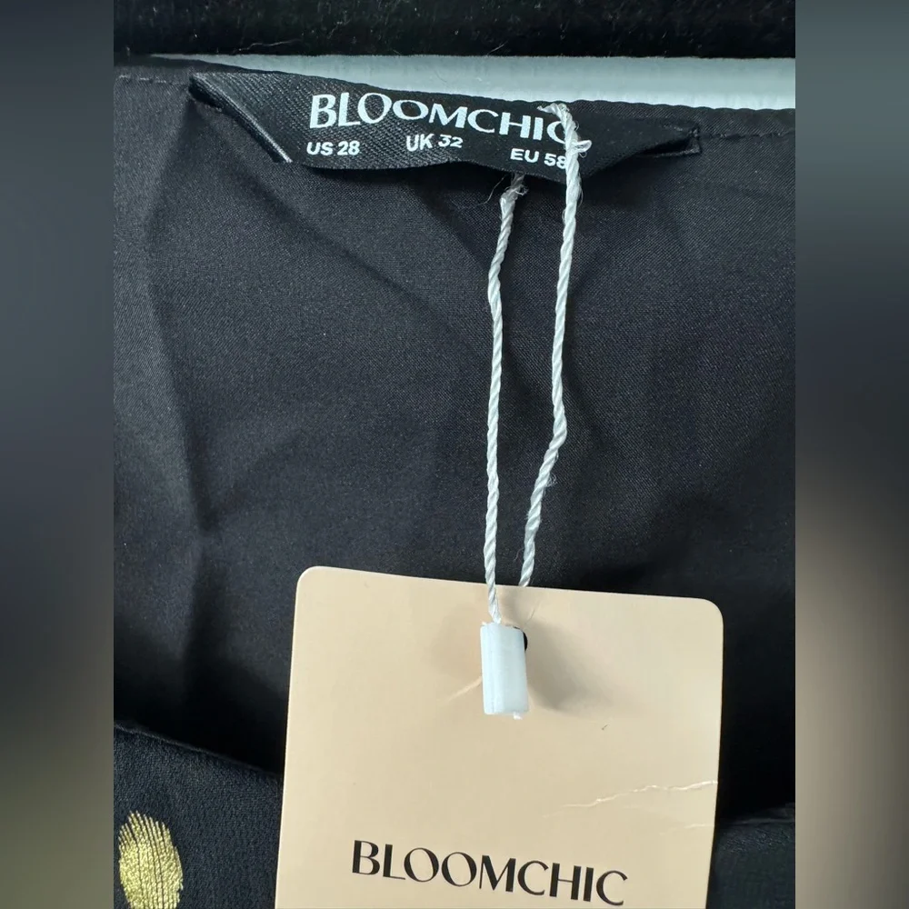 BloomChic Shimmery Polka Dot Stretchy Waist Midi Dress Black/Gold Plus Size - Picture 6 of 11